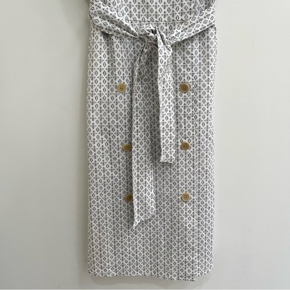 A New Day Linen Geo Print Double Breasted Sleeveless Apron Dress Cream Small - Picture 5 of 10